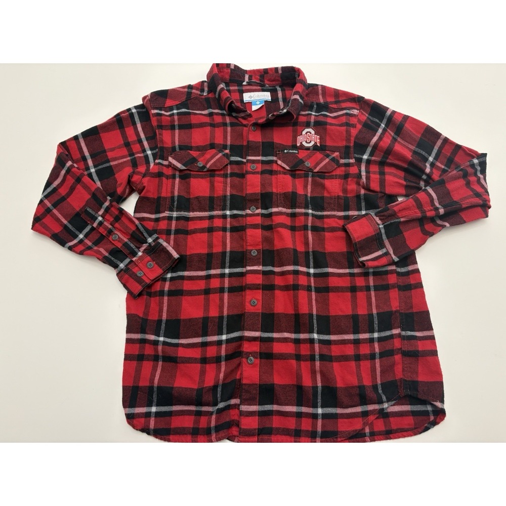 Men's Columbia Ohio State Buckeyes Flannel Button Up Shirt Red SZ Large